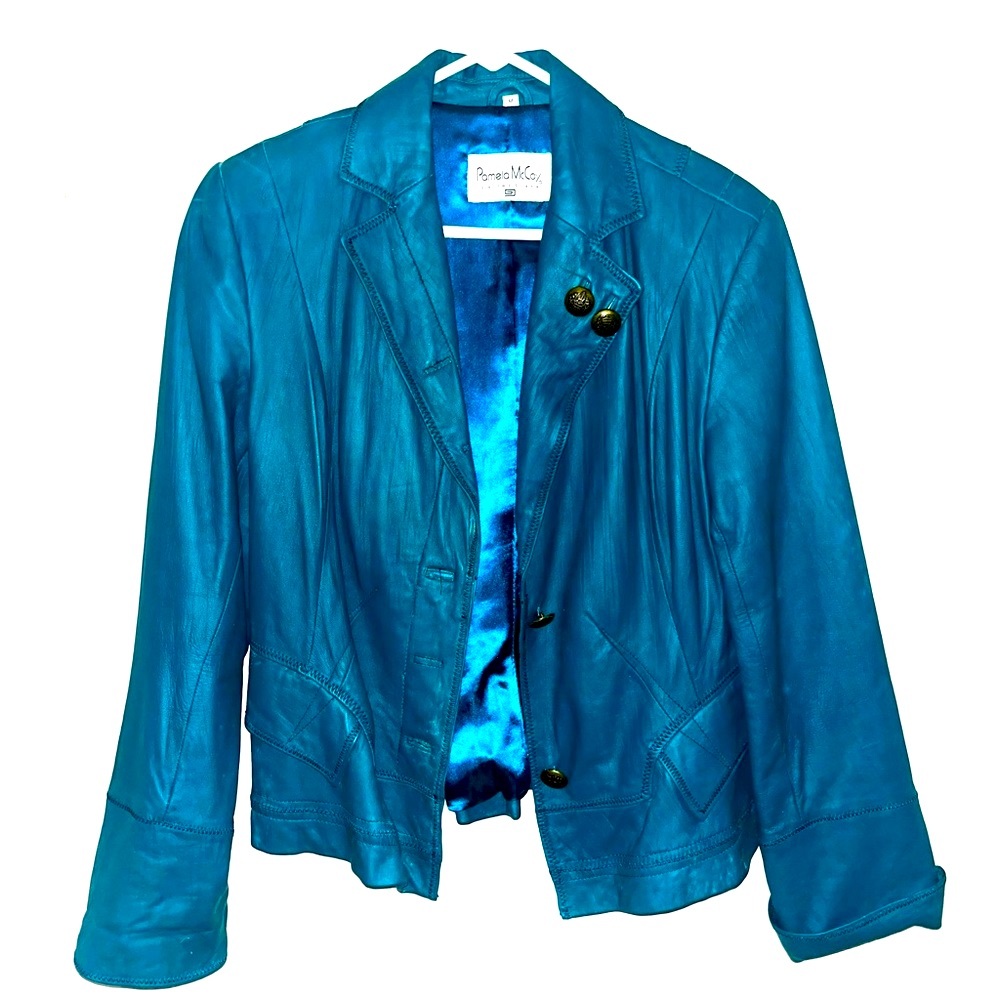 Gorgeous Vintage Pamela McCoy Teal Leather Jacket!